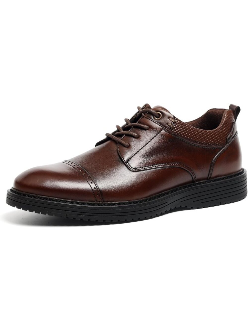 Men's Dark Brown Genuine Leather Non Slip Casual Formal Oxford Dress Shoes